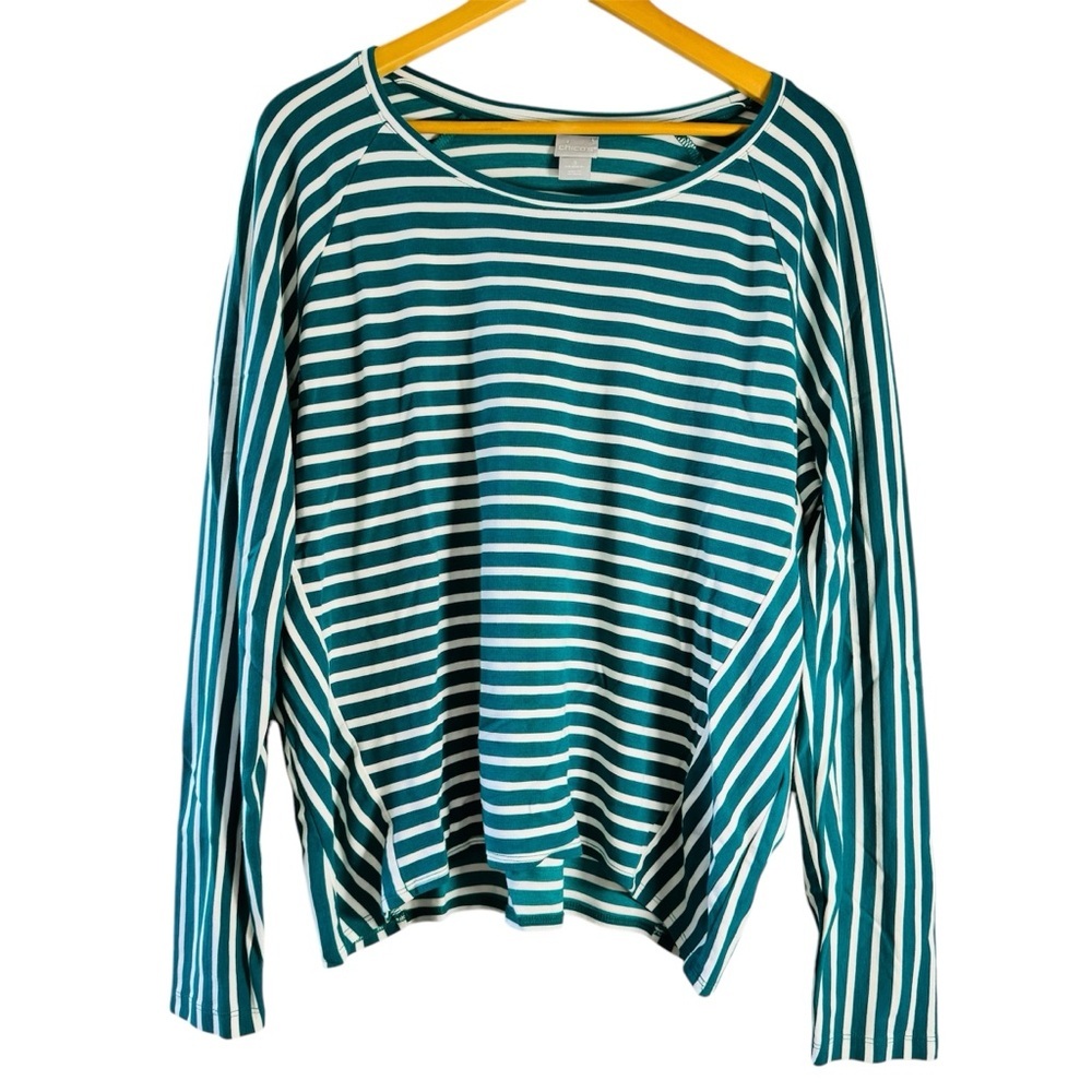 Chicos Ponte Knit Top Shirt Tunic Bright Jade White Striped Womens‎ XL